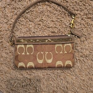 Coach Brown & Gold Signature Wristlet Clutch